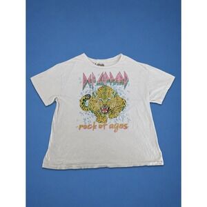 Def Leppard Rock of Ages Graphic T-Shirt Mens Large White Band Tee 2023 Flaw